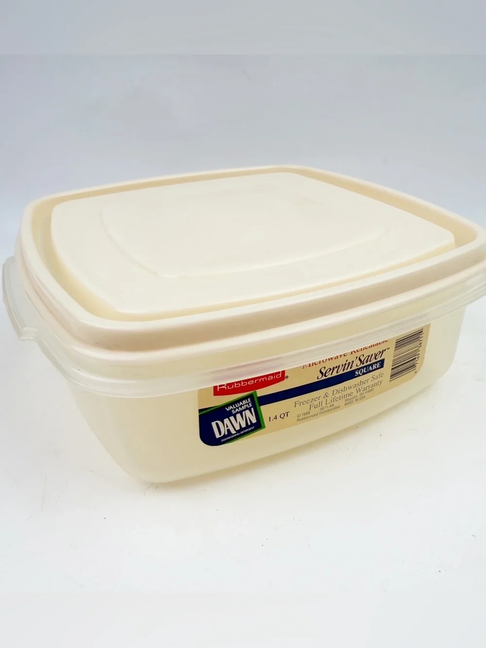 Vtg Rubbermaid #2 Square Servin’ Saver Storage Container Almond Lid 5 Cups New